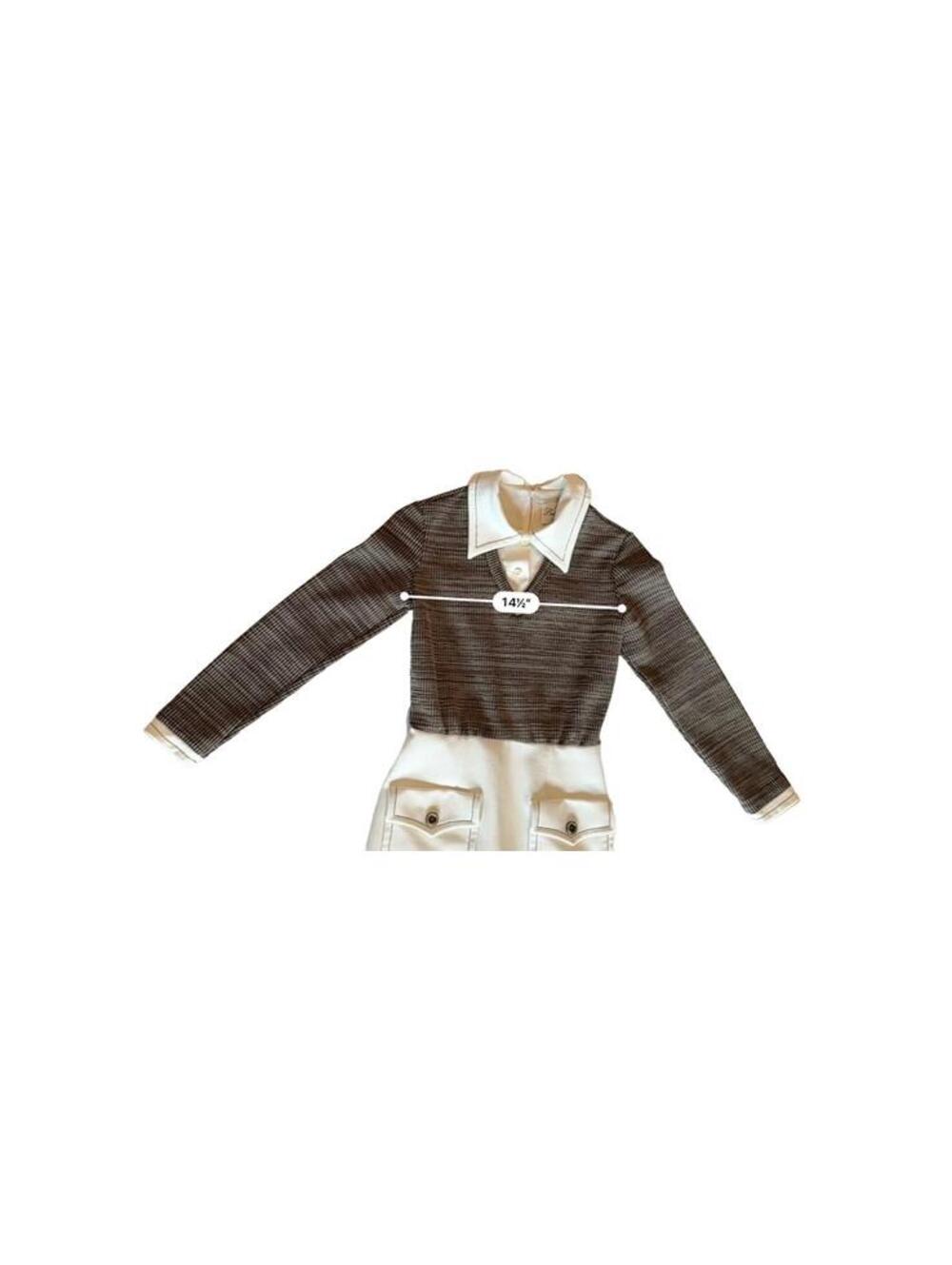 Brown & Cream Butte Knit 100% Textured Dacron Polyester Long Sleeve Dress - Picture 6 of 12
